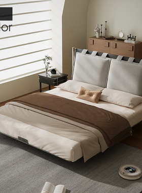 artcolor/包豪斯不锈钢软包床中古风双靠包棉麻主卧金属床架