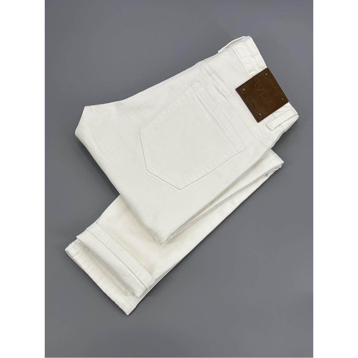 高端欧货白色抓毛薄绒牛仔裤男青年修身小脚弹力百搭轻奢加绒长裤