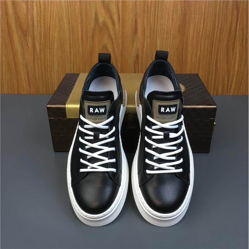 韩国专柜潮牌男鞋头层牛皮系带小白鞋男青年百搭真皮透气运动板鞋