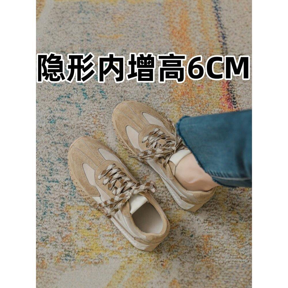 港风轻奢新款~内增高厚底德训鞋女春秋季真皮百搭松糕休闲老爹鞋