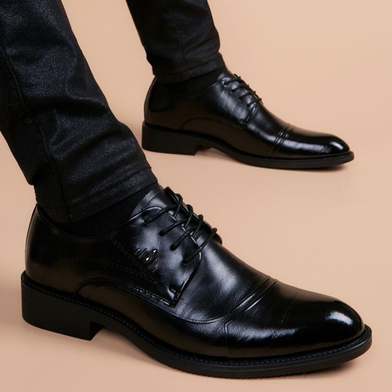 皮鞋男加绒秋冬季2022新款商务正装新郎结婚鞋男士内增高真皮男鞋