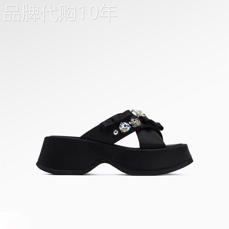 香港it正品代购明星同款厚底交叉拖鞋女夏季新款水钻外穿一字凉拖