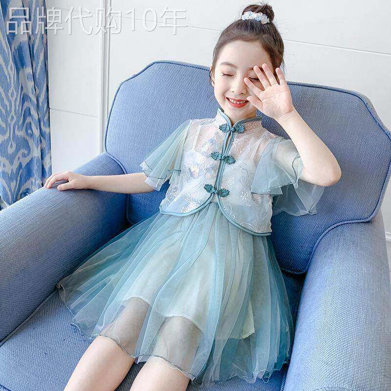 女童汉服洋装夏装2026新款民族风女孩洋派中大童旗袍网纱公主裙