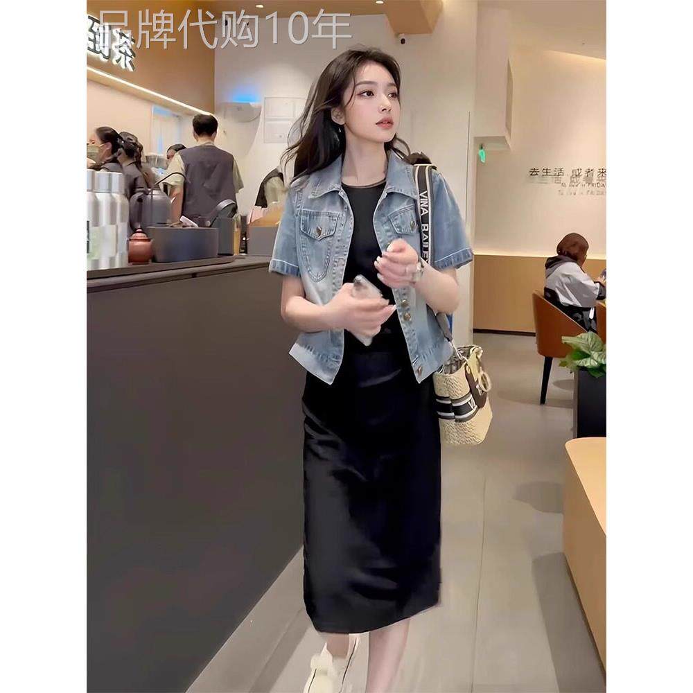 港风覆古牛仔短袖衬衫外套女夏季配吊带裙小个子休闲百搭显瘦上衣