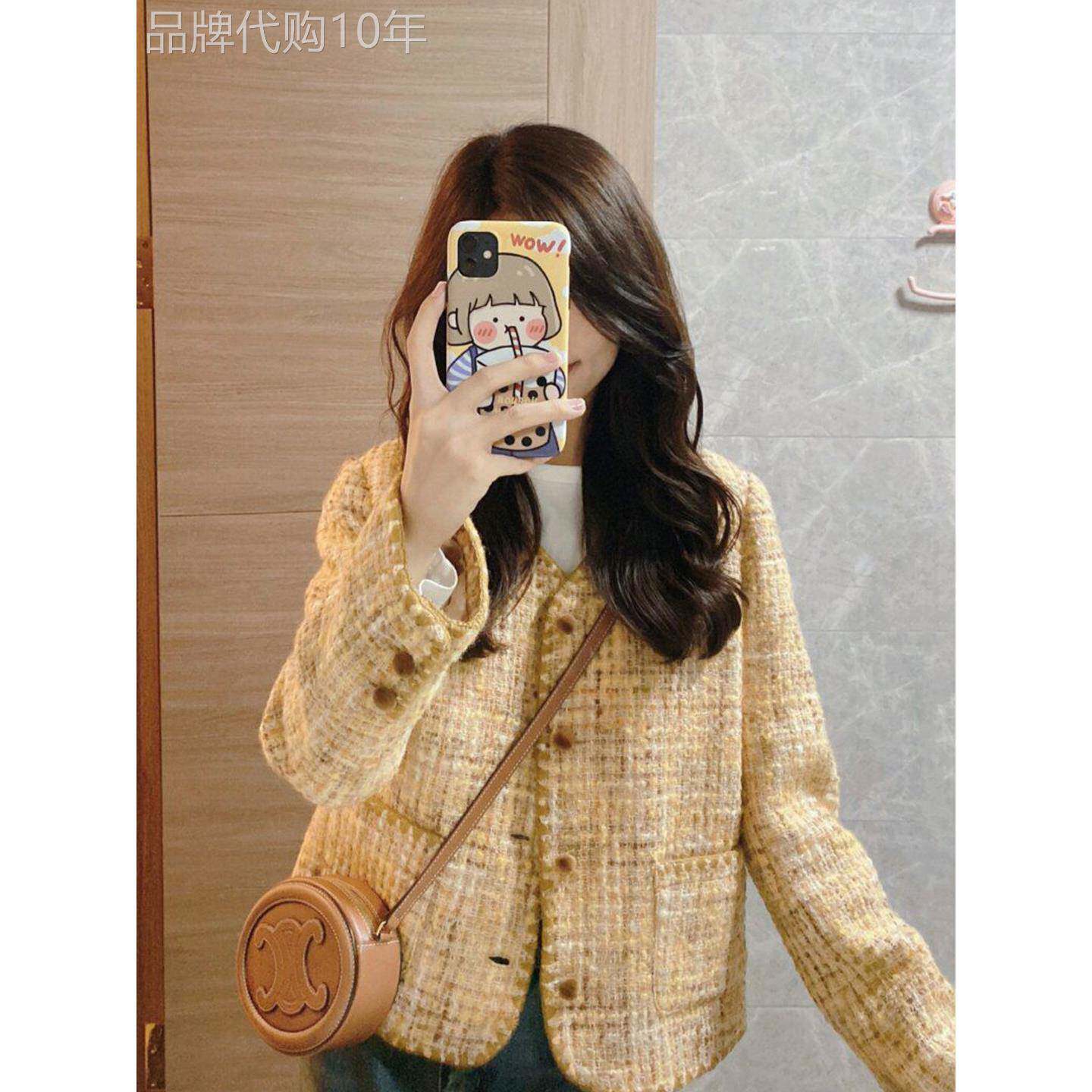 法式千金名媛黄色老钱小香风外套女款25冬小个子短款夹克呢子大衣