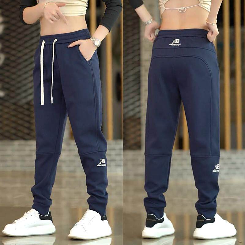 潮牌秋冬季加绒加厚束脚休闲卫裤男士大码修身小脚拼接运动长裤子