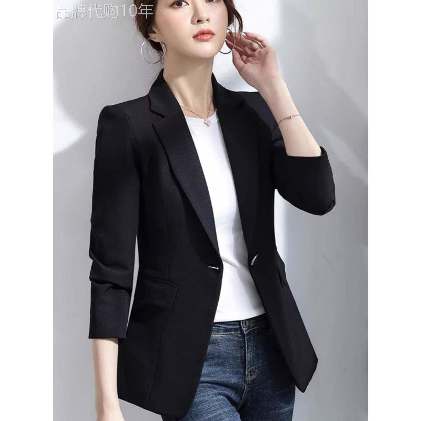 小西装外套女2025秋装新款修身气质通勤女士职业装黑色小西服上衣