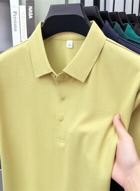 芥黄色短袖t恤男2026夏季新款轻奢翻领polo衫男商务休闲凉感舒适