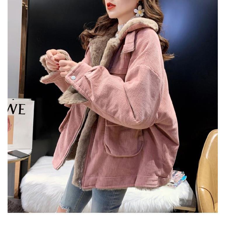 加绒加厚灯芯绒棉袄外套女2025冬季新款大码保暖工装棉衣服