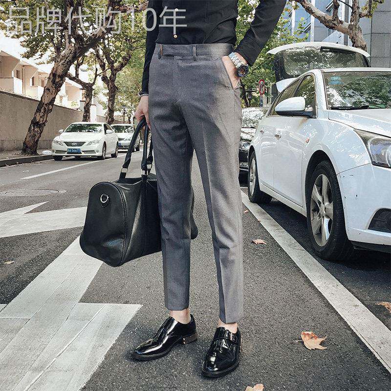 潮牌休闲西裤男高级感直筒修身长裤子商务正装免烫百搭小脚西装裤