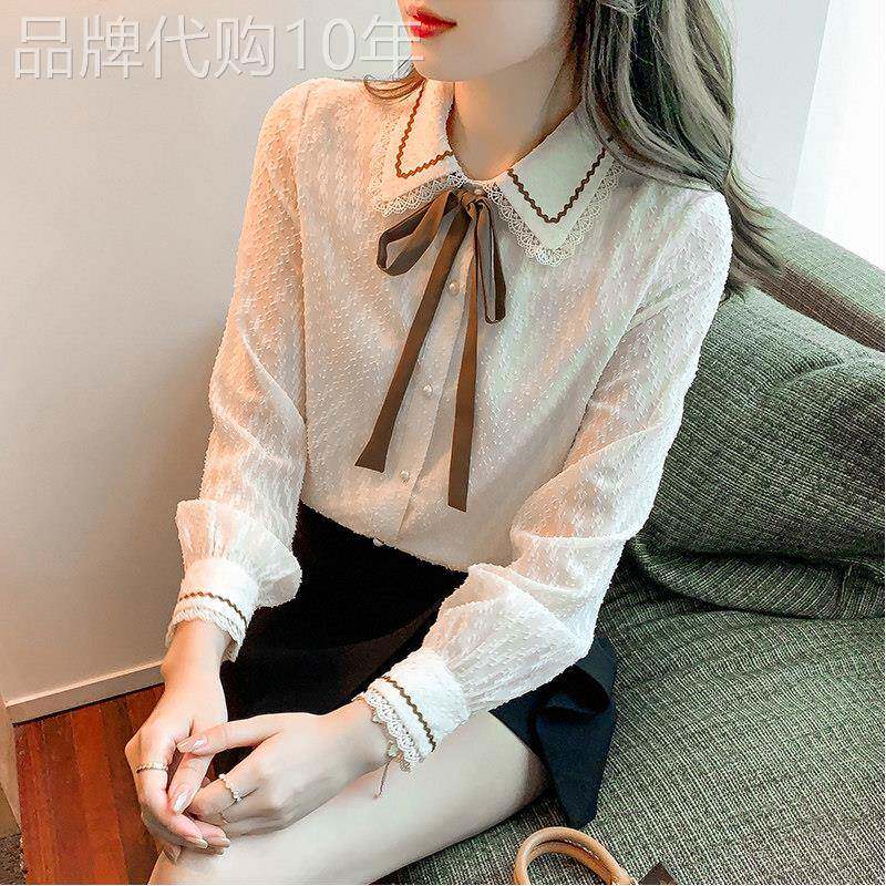 雪纺衬衫女春秋2025年新款时尚洋气蝴蝶结翻领衬衣设计感小众上衣