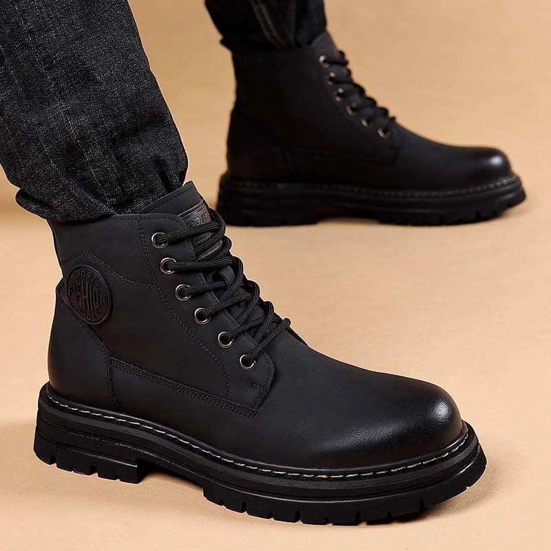 2025新款秋冬马丁靴男真皮高帮厚底男靴英伦风潮流保暖加绒工装靴