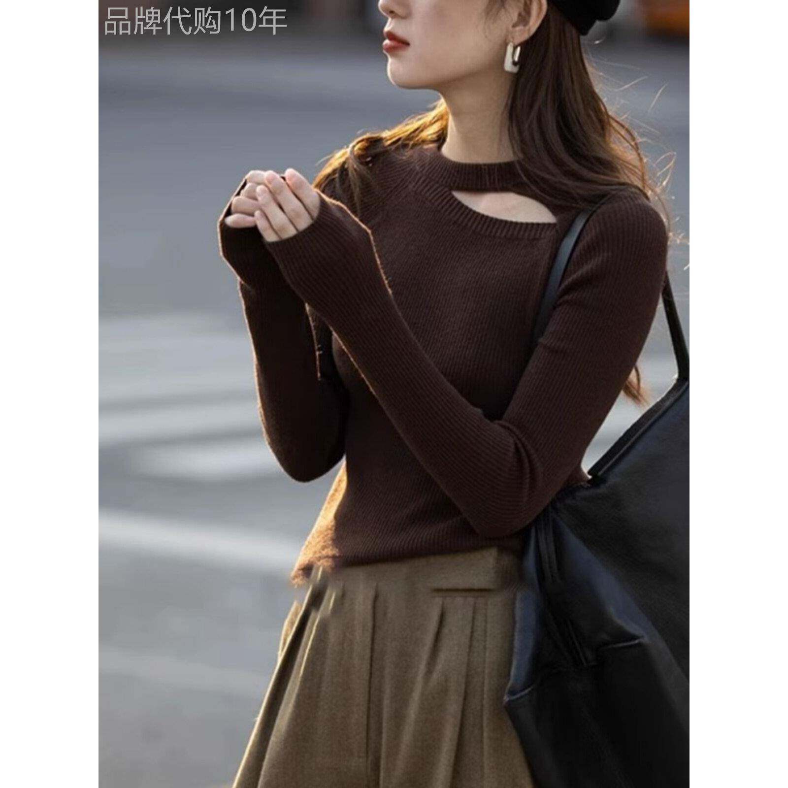 针织打底衫女秋冬内搭2025新款洋气减龄镂空修身毛衣女设计感小众