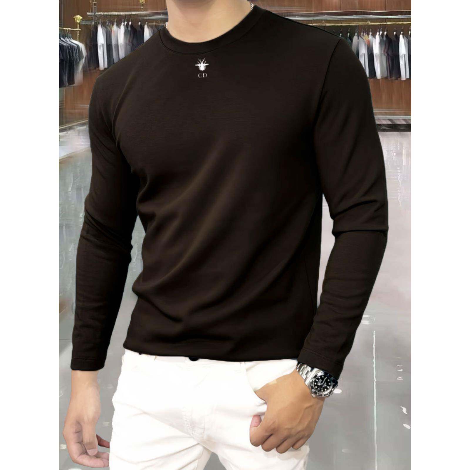 秋冬高端丝滑抗皱长袖T恤男士修身圆领丝光棉休闲内搭打底衫上衣