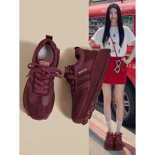 香港厚底女鞋2025冬季新款安卡拉红色莱茵石加高小尺寸运动阿甘鞋