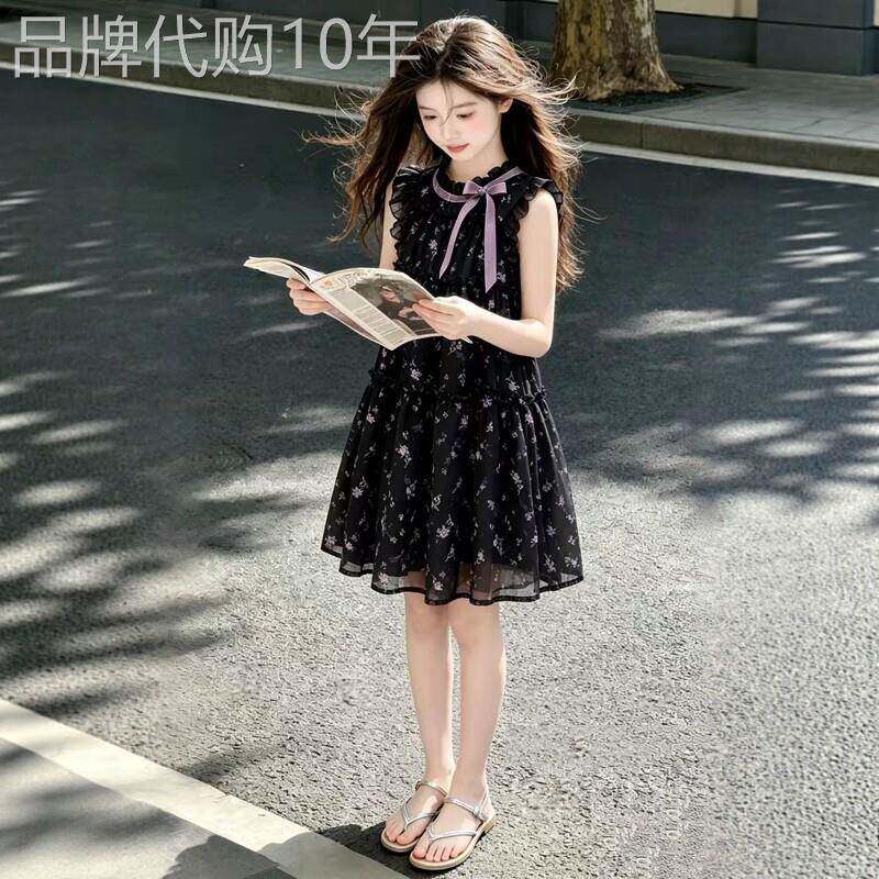 法国BADNUT女童法式无袖碎花连衣裙夏季2026新款儿童中长裙千金风