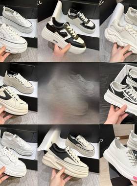 白色鞋，真皮厚底，增高春秋季女性利基多功能平台运动和休闲鞋