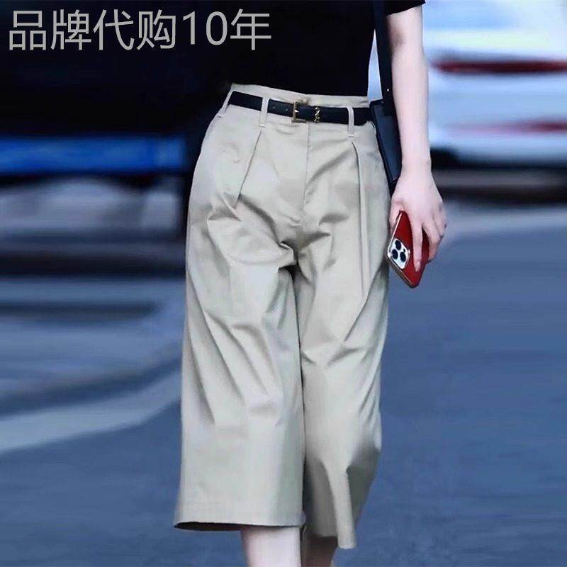 韩版复古直筒阔腿西装裤女2025年夏季新款高腰褶皱宽松显瘦七分裤
