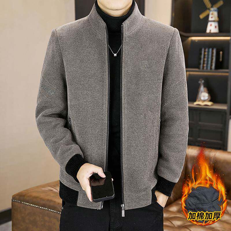 潮牌修身立领加棉加厚毛呢大衣冬季男士休闲韩版潮流二棉呢子外套