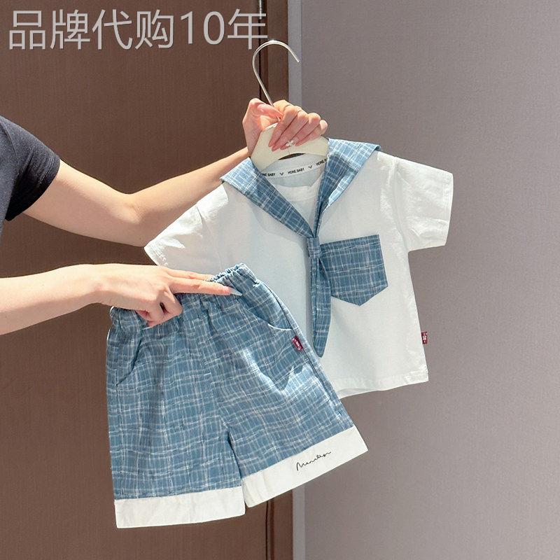 法国BADNUT儿童夏季上衣套装小儿童短裤宽松海军风休闲衣服两件套
