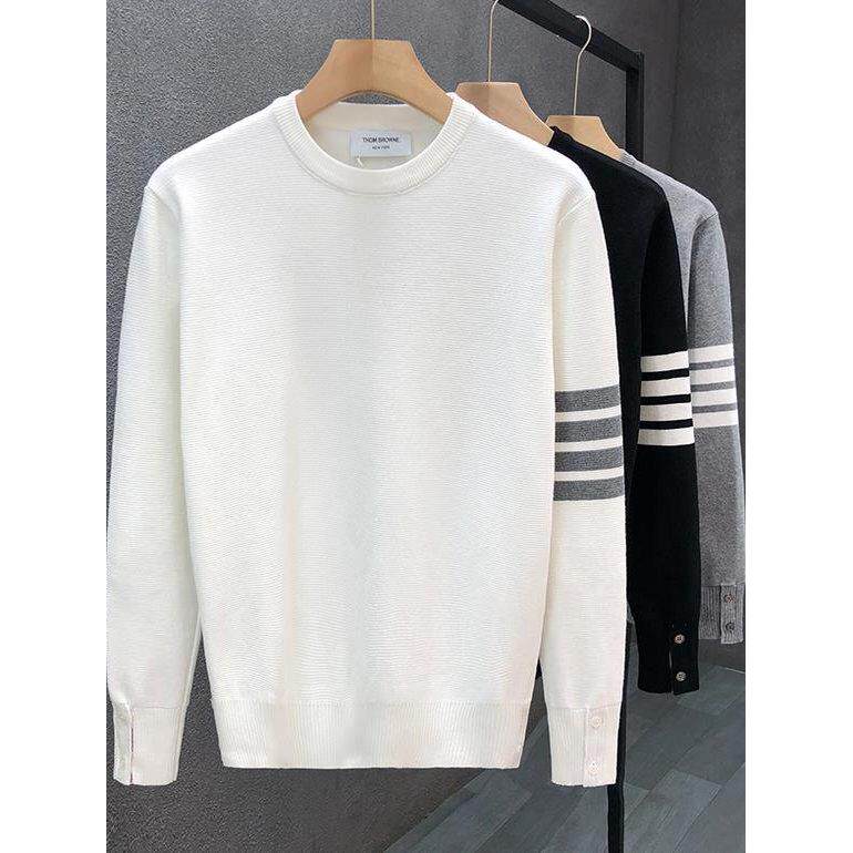 秋冬潮牌新款圆领毛衣男休闲内搭打底衫2025修身弹力白色针织卫衣