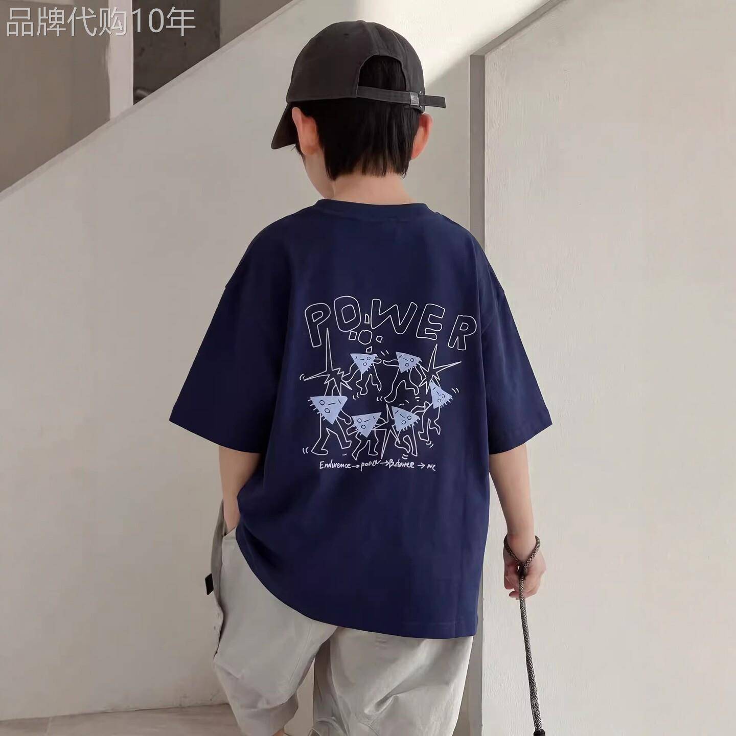 韩国Uamtor男童短袖T恤夏薄款2026新款男孩纯棉半袖宽松圆领上衣