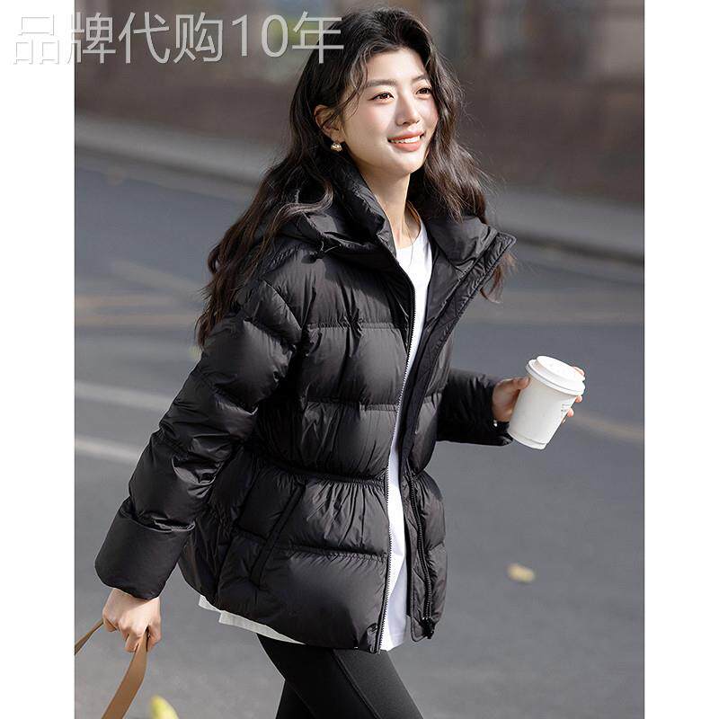 德玛纳商务通勤连帽羽绒服女25冬季新款气质简约松紧收腰保暖外套