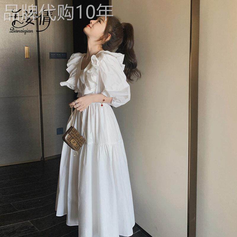 法式白色连衣裙女夏2026新款收腰显瘦露背裙子仙女气质超仙公主裙