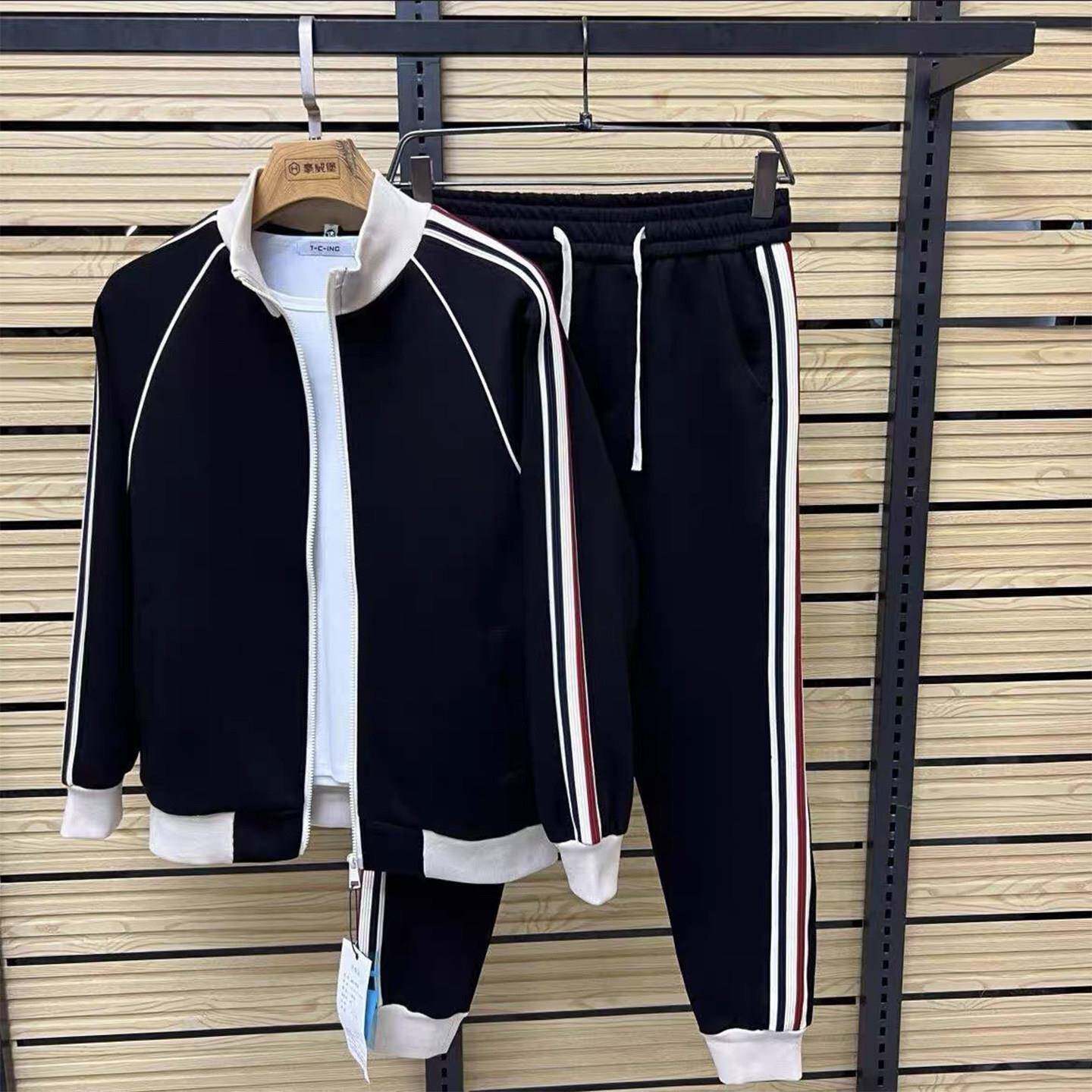 MK正品气质拼色运动套装男春秋款高端外套束脚裤休闲男士两件套潮