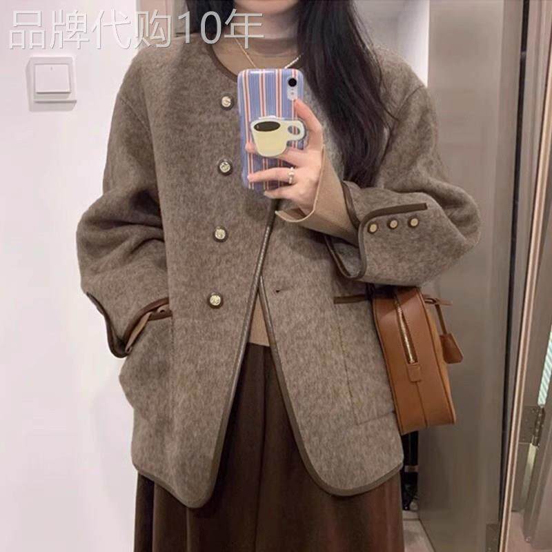 小香风圆领毛呢大衣女2026春季新款韩版休闲复古宽松显瘦气质外套