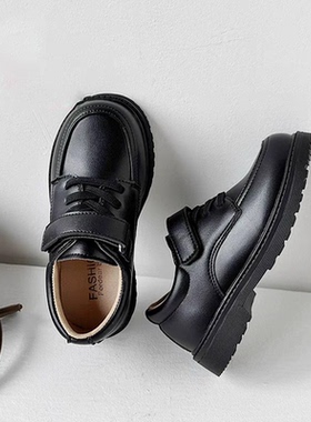 真皮英伦风皮鞋软底中大童学生男孩校园表演配西装儿童黑色演出鞋
