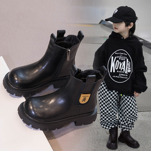 真皮男童鞋马丁靴2025新款秋冬儿童靴子女童短靴宝宝皮靴冬季加绒