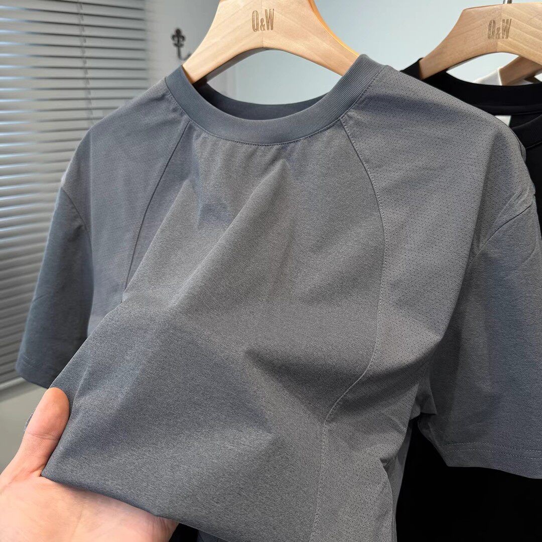 纯色拼接短袖t恤男2026夏季新款运动休闲男士上衣服半袖圆领男装