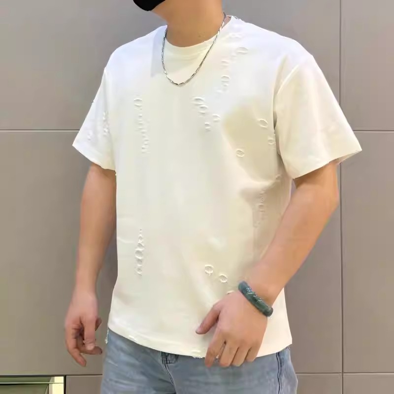 男舒适百搭休闲破洞纯色短袖