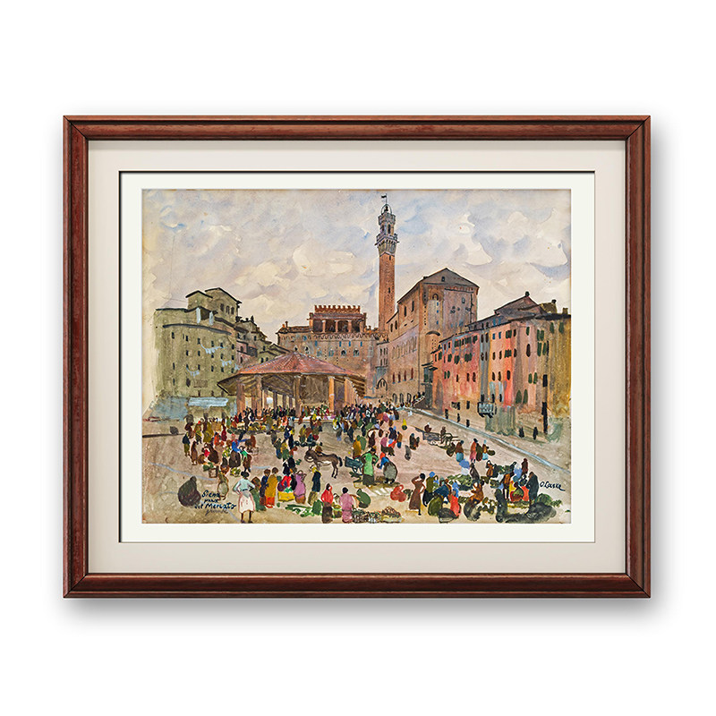 奧斯卡·拉斯克《锡耶纳市场广场》客厅餐厅玄关装饰画 挂画