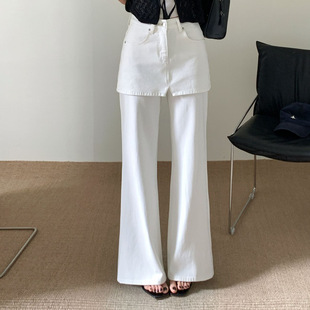 MAR 7866 春夏TOP广州十三行叠穿假两件屁帘筒喇四面弹牛仔裤