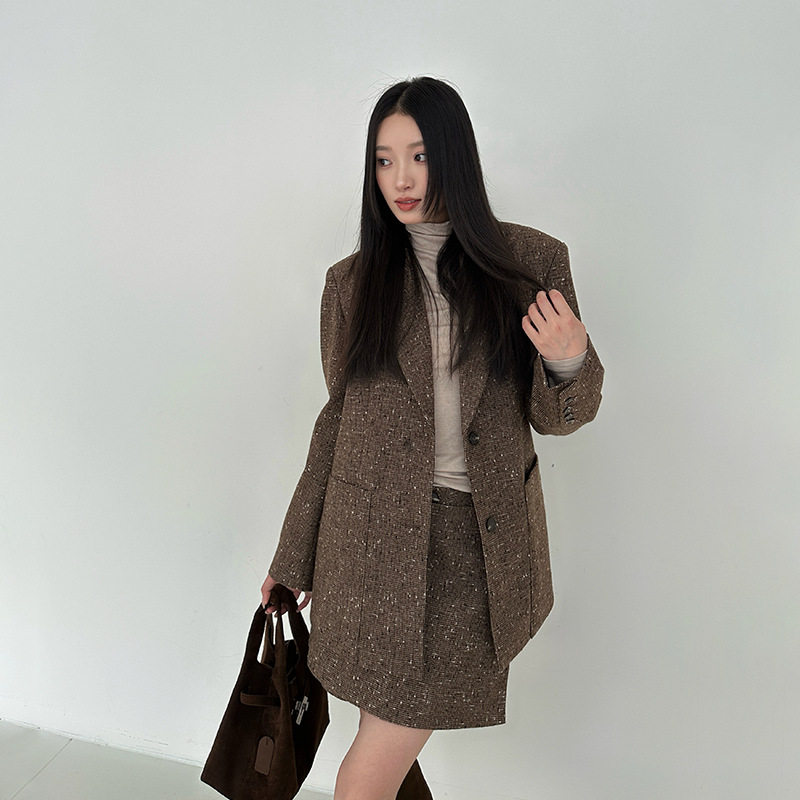 ELSISSI羊毛花呢宽松休闲西装外套女2025秋季新款高级感正装上衣