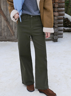 MAR时简 长腿加绒保暖阔腿弹力牛仔裤冬松弛显瘦直筒长裤02167