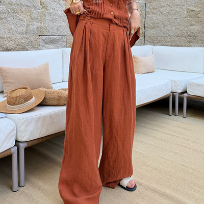 爱姐ELSISSI韩系百搭阔腿西装裤女春季新款宽松显瘦高级感休闲裤