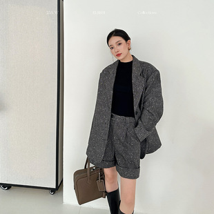 ELSISSI格纹中长款西装外套女高级感2025秋季新款小个子长袖上衣
