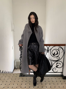 UNITY MODE 高级感灰色100%羊毛大衣女冬季宽松气质双面毛呢外套