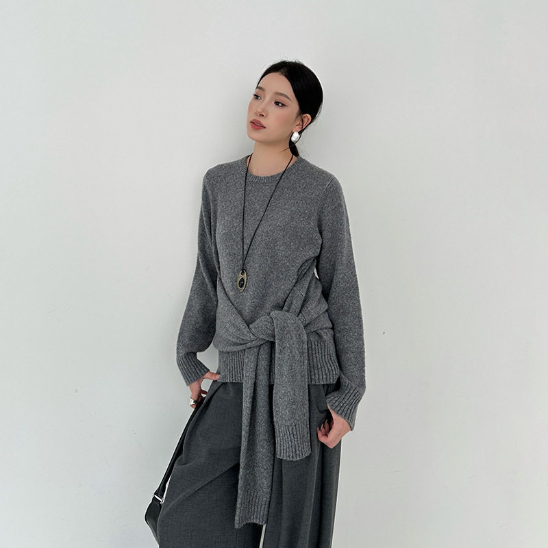 ELSISSI慵懒风上衣长袖t恤女2025秋装新款女装高级感披肩针织衫