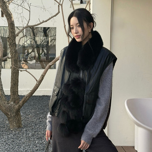 ELSISSI小个子宽松PU皮马甲女款2025秋冬新款外穿时尚背心外套女