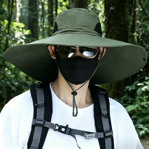 男士钓鱼帽15CM大帽檐夏季防晒渔夫帽户外遮阳中老年登山太阳帽子