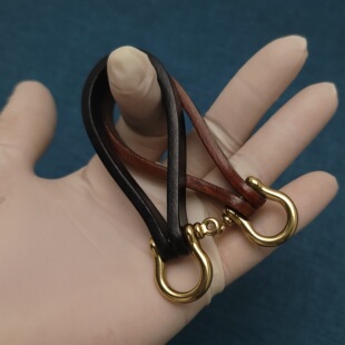 钥匙扣车钥匙扣JE马缰革头层牛皮纯铜马蹄扣手工制作4毫米厚