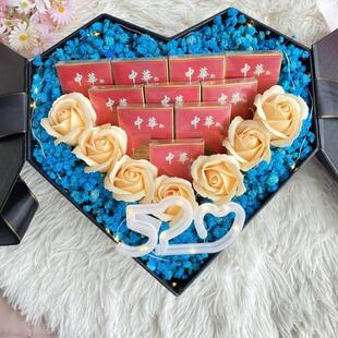 烟香礼盒花束永生满天星玫瑰花装烟礼盒大号成品送男朋友送老公生