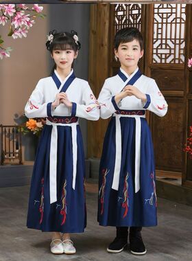 中华孝道男女童国潮古筝舞蹈少儿国风演出服汉服小学生中秋节服饰