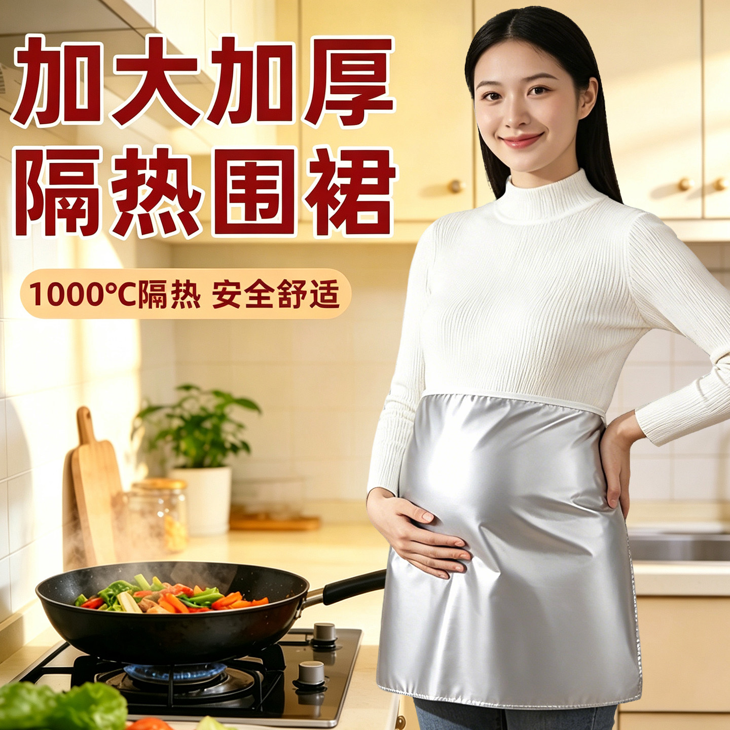 孕妇做饭隔热围裙防火防烫耐高温厨房炒菜防辐射防水防油铝箔烧烤