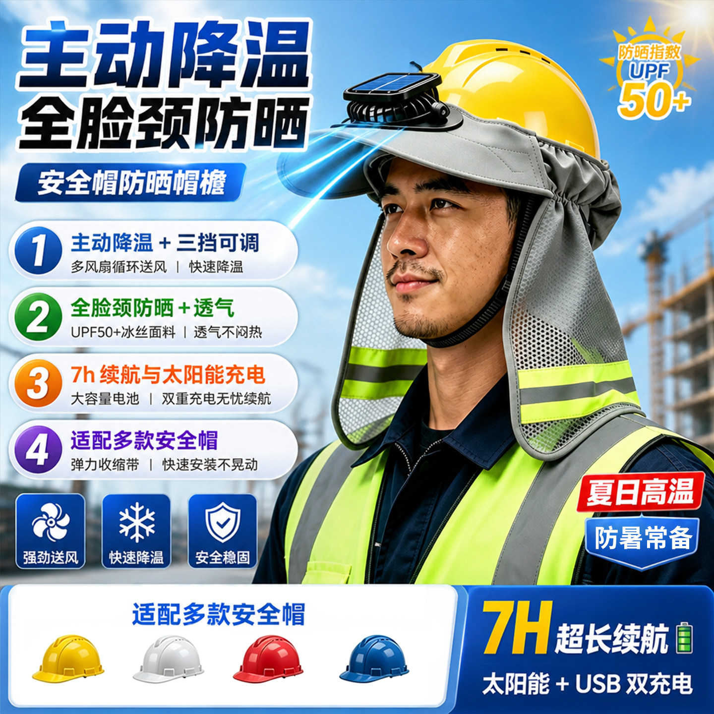安全帽防晒遮阳罩帽檐工地防晒帽图片