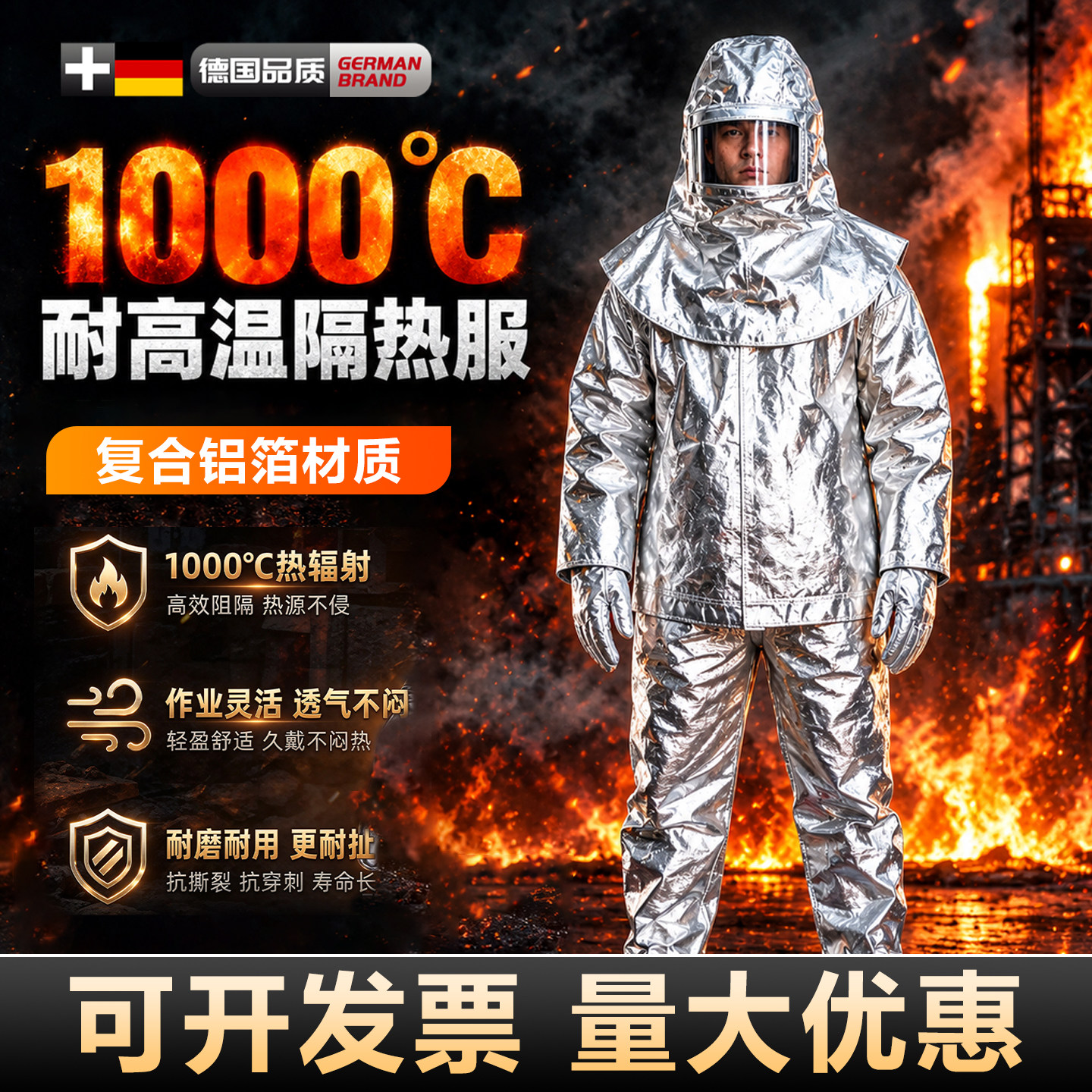 耐高温隔热围裙铝箔防火防高温防护服隔热厨师工作电焊防烫阻燃衣